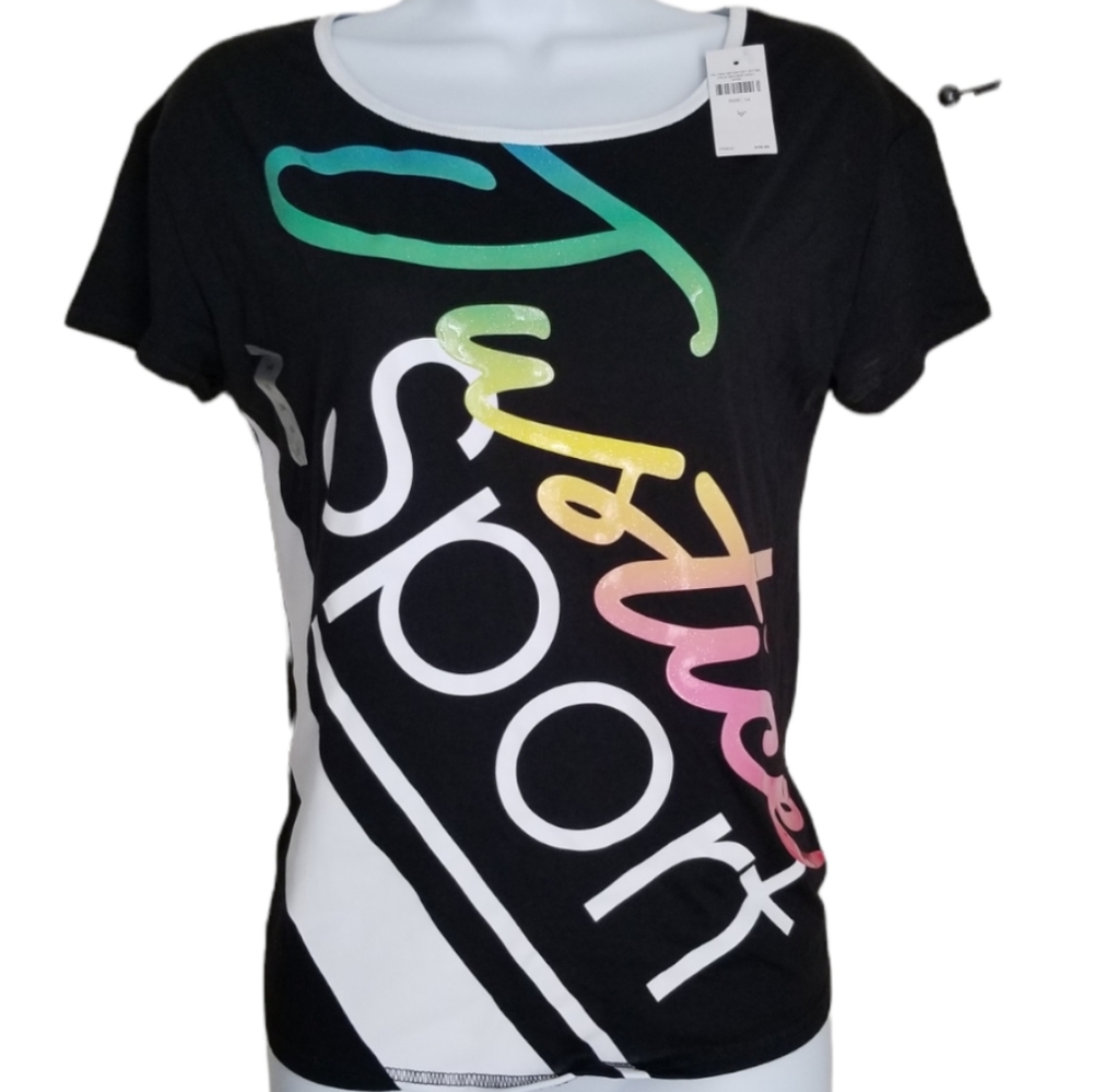 🆕️JUSTICE Girls Black Top With Colorful Gel Glitter Graphic Size 14